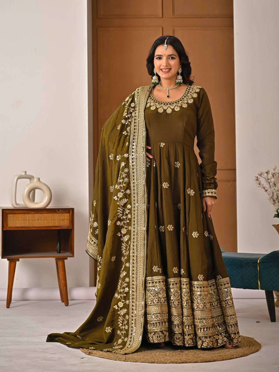 Royal Silk Embroidered Partywear Anarkali Ensemble