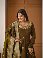 Royal Silk Embroidered Partywear Anarkali Ensemble