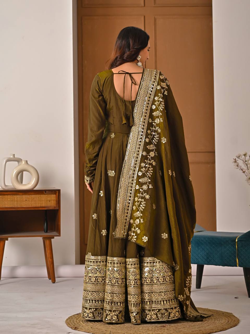 Royal Silk Embroidered Partywear Anarkali Ensemble