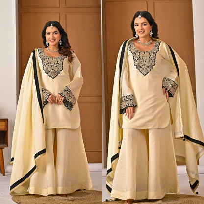 Regal Ivory Ethnic Set with Black & Gold Embroidery