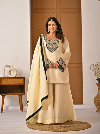 Regal Ivory Ethnic Set with Black & Gold Embroidery