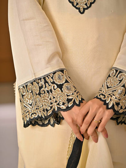 Regal Ivory Ethnic Set with Black & Gold Embroidery