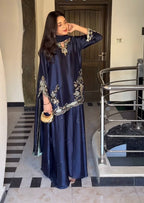 Elegant Midnight Blue Ethnic Kurta Palazzo Set