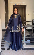Elegant Midnight Blue Ethnic Kurta Palazzo Set