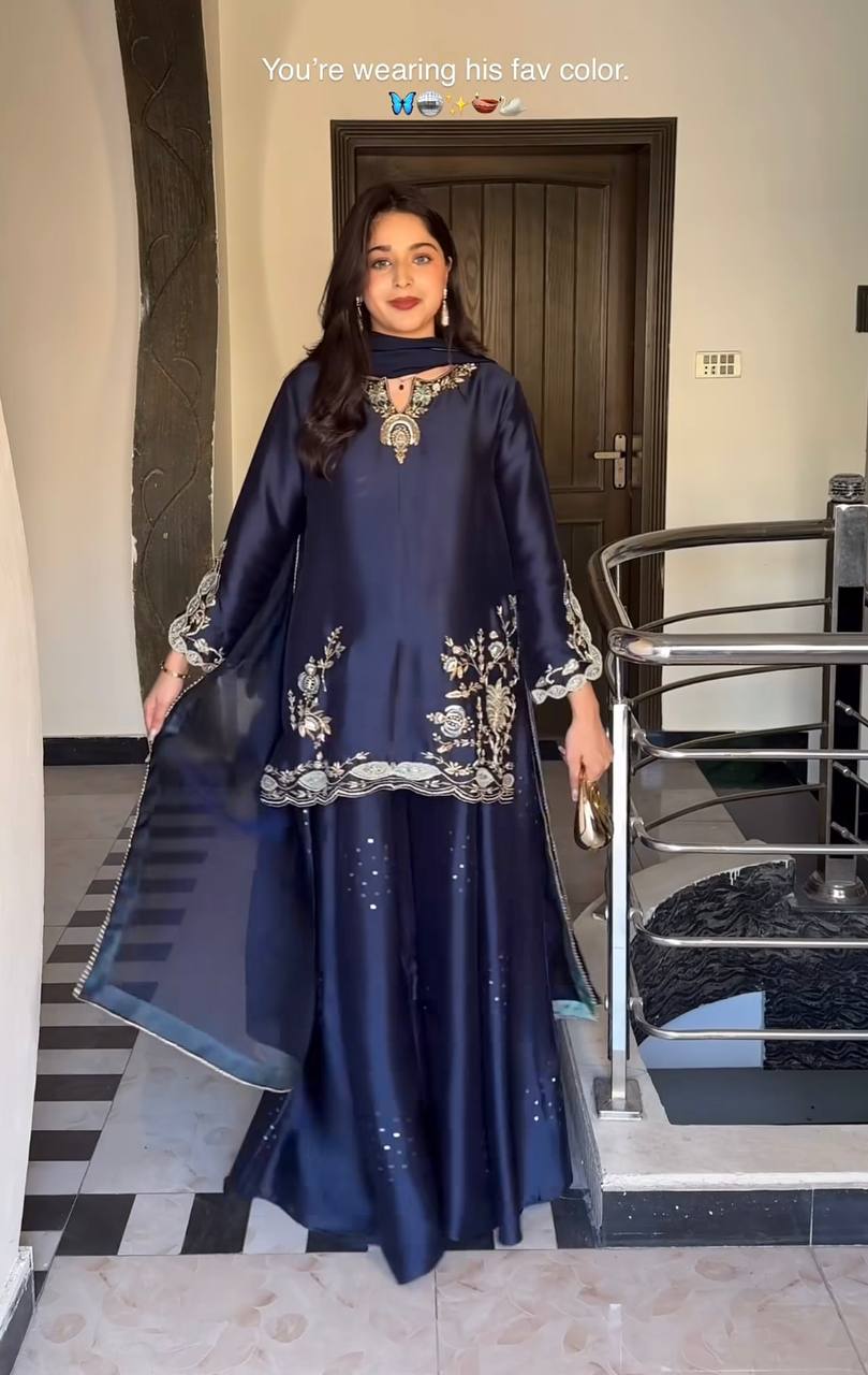 Elegant Midnight Blue Ethnic Kurta Palazzo Set