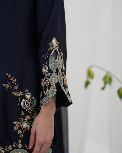 Elegant Midnight Blue Ethnic Kurta Palazzo Set