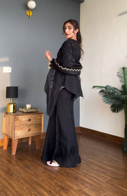 Luxury Black Festive Kurti with Sharara Pants