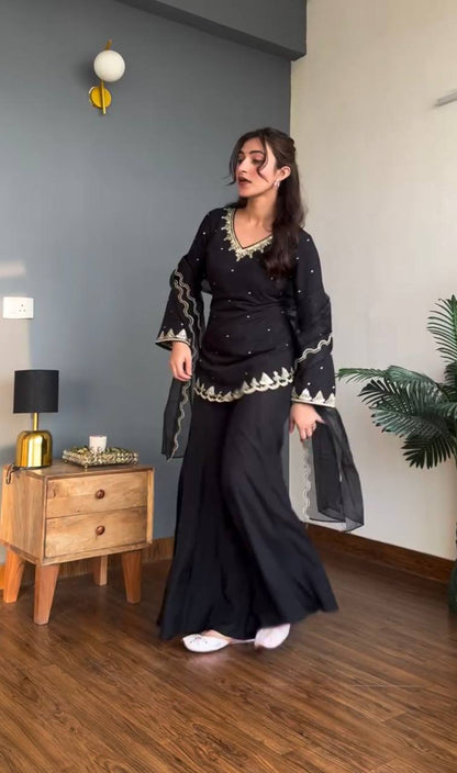 Luxury Black Festive Kurti with Sharara Pants
