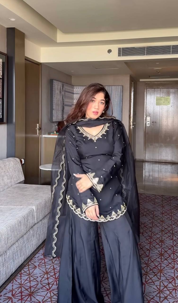 Luxury Black Festive Kurti with Sharara Pants
