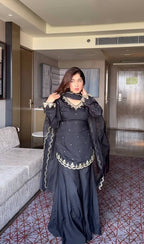 Luxury Black Festive Kurti with Sharara Pants