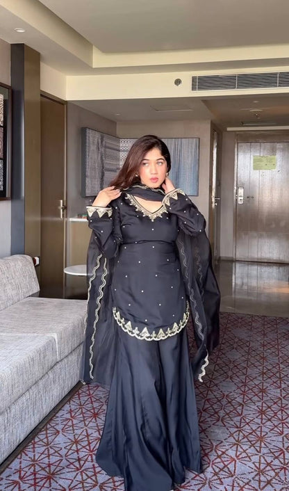 Luxury Black Festive Kurti with Sharara Pants
