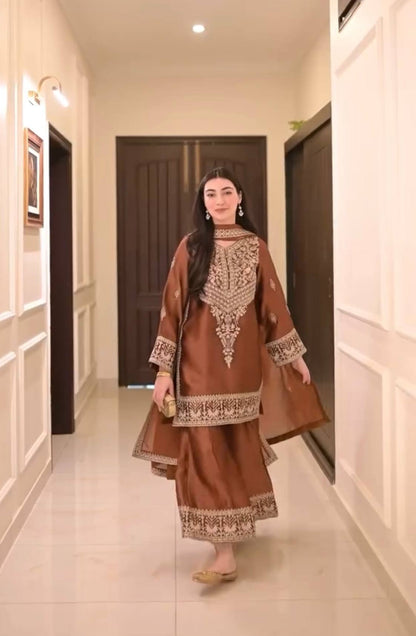 legance in Earth Tones: A Serene Moment on the Steps