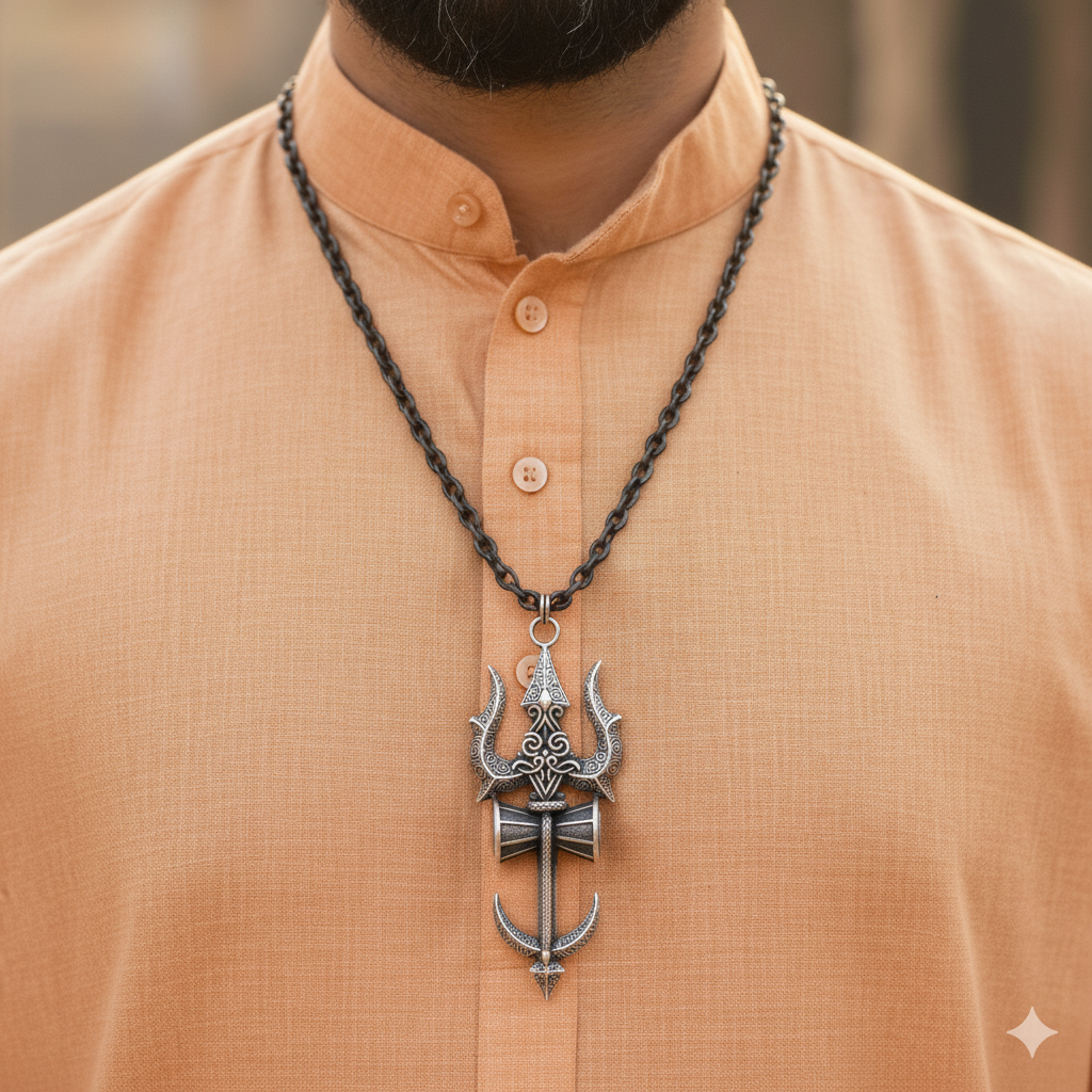 Handmade Shiv Trishul Damru Pendent
